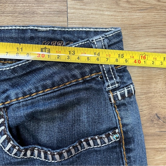 Cowgirl Tuff Co. Womens Heavy Stitch Bootcut Blue Jeans Sz 29 Turquoise Leather - Picture 6 of 12